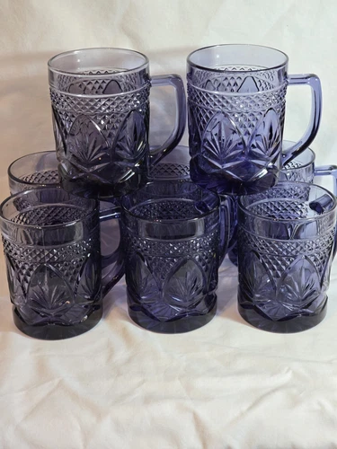 Vintage Cristal D'Arques-Durand AMETHYST PURPLE Mug/Cups ~ Set of 8 From  France