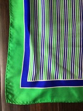 Blue Green Preppy Made In Japan Silk Scarf 21 x21 EUC Mint