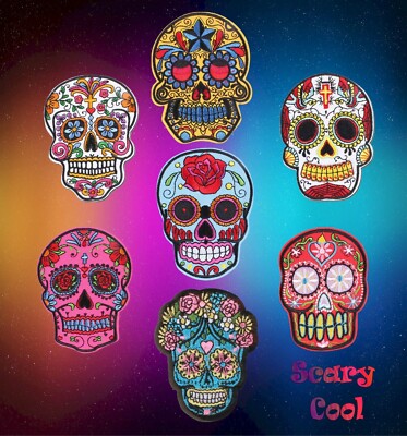 New Day of the Dead Skull A Calavera Halloween Gothic Embroidered Iron On Patch