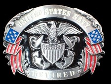 UNITED STATES NAVY RETIRED BELT BUCKLE VINTAGE 1992 SISKIYOU DETAILED PEWTER