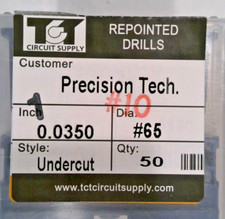 TCT REPOINTED DRILLS UNDERCUT 65 0.0350" DIA 0.314" FLUTE LOT OF 50 