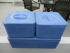 JEANNETTE GLASS CO.  DELPHITE BLUE 3 PART REFRIGERATOR DISHS AND COVERS