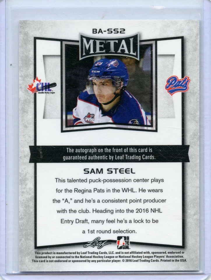 2015-16 Leaf Metal #BA-SS2 Sam Steel - Image 2 of 2