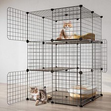 3-Tier Cat Cage Indoor Enclosure DIY Cat Playpen Catio Detachable Metal Wire ...