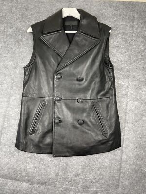 Rag & Bone Womens  Front Button Up Lamb Leather Vest Size 2 Black Slash Pockets
