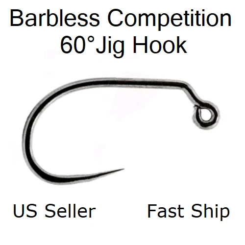 60°Jig Hook Competition Barbless #10#12#14#16#18 Euro Nymph Fly Tying 25pk Black