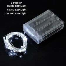 2 Sets 20-100 LED String Fairy Lights Copper Wire Battery Powered Waterproof