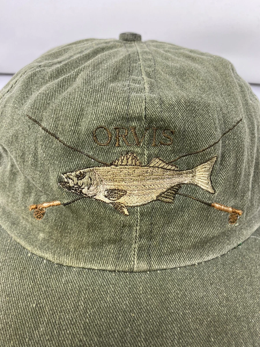 Vintage Orvis Long Bill Hat Cap Fly Fishing Rod Logo Olive Green