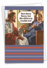 1 Funny Blank All Occasions Greeting Card - Jesus Saves - with Envelope, US-Made