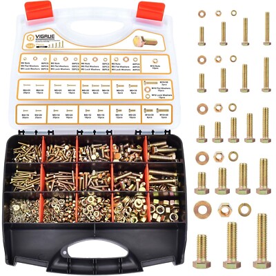 1045Pcs M4 M5 M6 M8 M10 Metric Bolts & Nuts Assortment Kit Grade 8.8 Alloy Steel