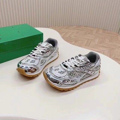 Bottega Veneta Patchwork mesh lace-up color matching casual shoes