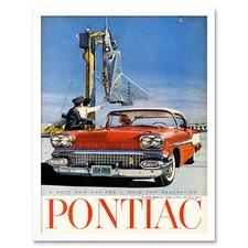 Advert Car Classic Pontiac Automobile Us Air Force 12X16 Inch Framed Art Print