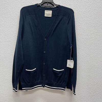 Five Four Nick Wooster Mens Large Varsity Cardigan Blue V-Neck Button Pocket NWT