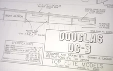 Top Flite ** Douglas DC-3 Plans Giant Scale Model Aircraft Plans 82.5" Wingspan