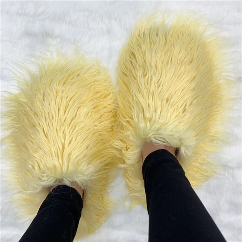 Outside Fashion Fluffy Sheep Mongolia Fur Sliper Shose For Women And Men - Picture 15 of 35