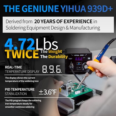 YIHUA 939D+ Digital Soldering Station, 75W Equivalent with