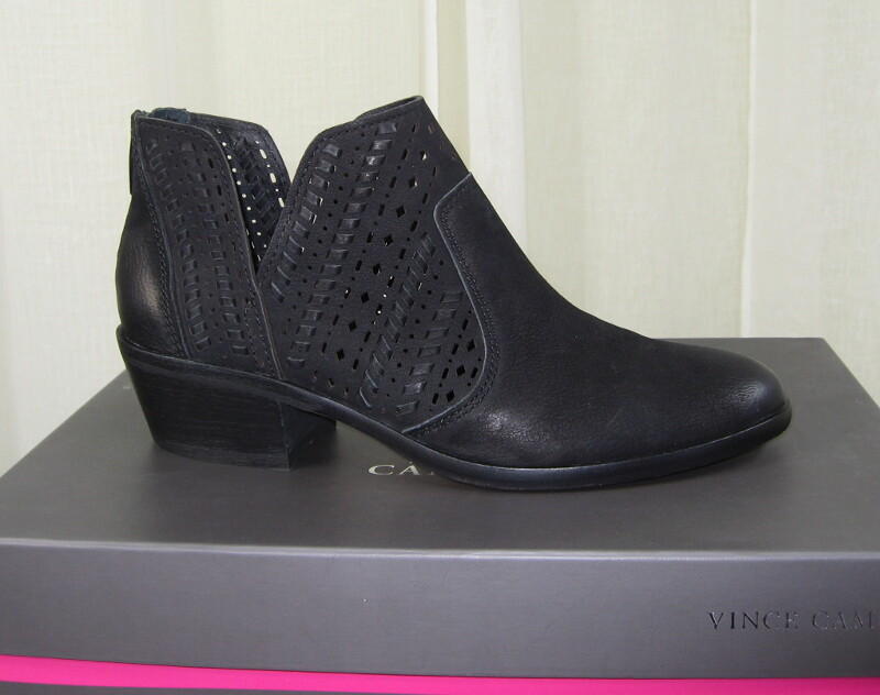 NIB Vince Camuto Prasata Cutout Black Leather Ankle Bootie Size Back  Zip NEW