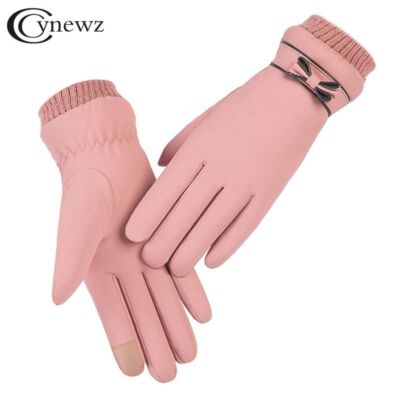 Internal Plush Warm Mittens - PU Leather Touch Screen Gloves Women Wniter Glove
