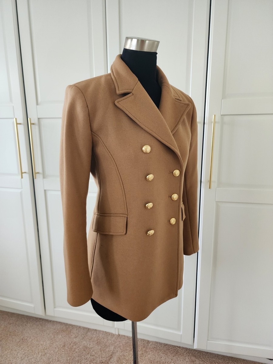 Zara camel Manteco tailored double breasted wool blend coat jacket
