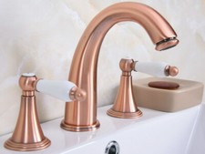 Antique Red Copper Widespread Bathroom Sink Faucet 3-Hole Vanity Mixer Tap