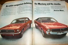 1968 68 American Motors AMC Javelin SST large-mag 2-pg car ad -comp w/ Mustang