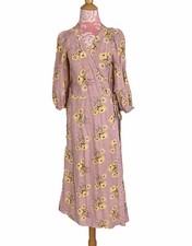 Madewell Linen-Blend Ruffle-Cuff Wrap Dress in Dutch Dandelions size S Boho Pink