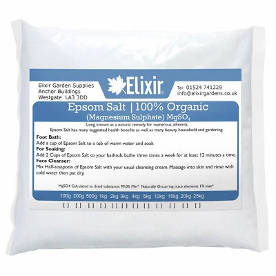 ELIXIR GARDENS Epsom Bath Salt | Natural, Organic FCC Food Grade Salts | 500g - 10kg