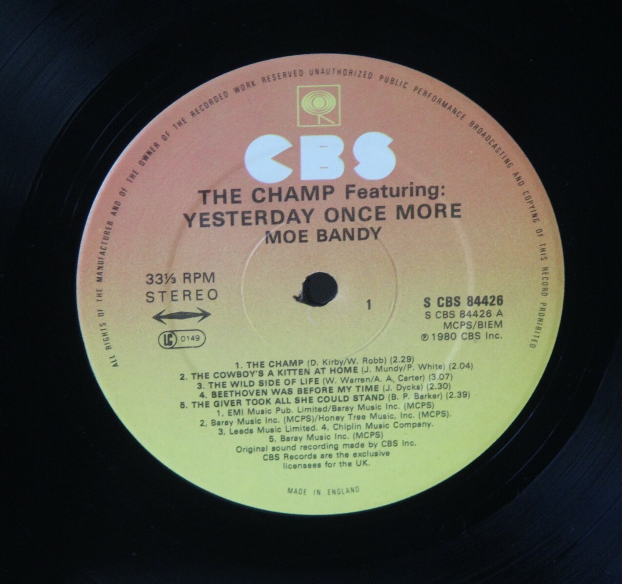 Moe Bandy ‎– The Champ - 1980 Vinyl LP - S CBS 84426 - EX