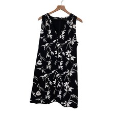Banana Republic Womens V Neck Black and White Floral Shift Career Dress Size 12