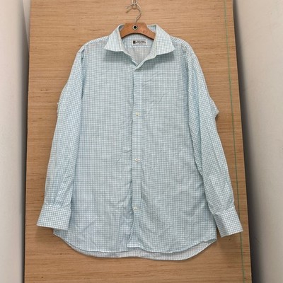 Troy Shirt Makers Guild Mens Blue White Graph Check Button Down Shirt 23x32