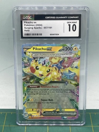 Pokémon Pikachu EX Card 057/191 Surging Sparks 2024 SSP Holo TCG CGC 10 Gem Mint