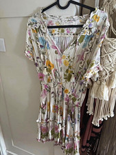 Spell & The Gypsy Collective Floral Mini Dress V-Neck Short Sleeve S White