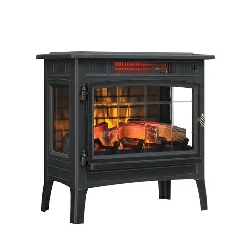 Freestanding Electric Fireplace Stove Heater with 3D Flame Effect for Black - Image 2 of 4