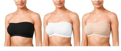 3er Pack Damen Nahtlos Herausnehmbare Pads Komfort Trägerlos Gepolstert Bandeau BH