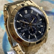 Citizen Eco-Drive Mens Perpetual Calendar Alarm Circa 2006 Gold Plated 44mm Case