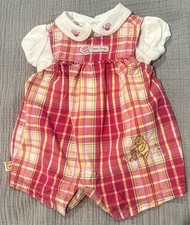 Classic Pooh by Disney Baby Girl Plaid Romper & White Floral Shirt Set Newborn