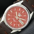 MENS VINTAGE REFURBISHED SEIKO 5 AUTOMATIC JAPAN RED COLOR DIAL WATCH a440459-1
