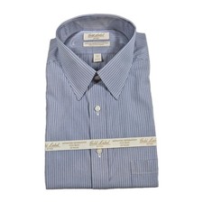 Roundtree Yorke Gold Label Men Shirt Size 16.5 33 Blue Striped Fitted Poplin 62