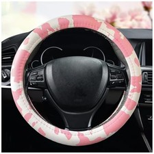 Dotesy Leather Cow Pattern Steering Wheel Cover Protector Cow Print Pink White