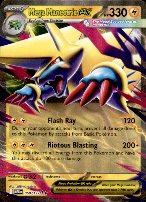 Mega Manectric ex Holo Double Rare ME01: Mega Evolution 050/132 NM