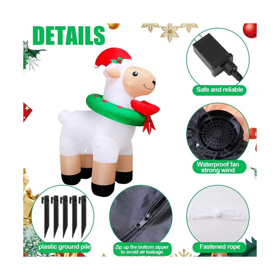 Shappy 6ft Christmas Inflatables Sheep Blow up Sheep LED Lighted Inflatable F... - Image 3 of 4
