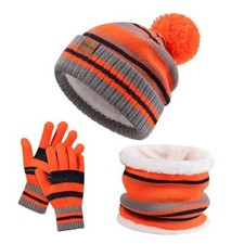 Kids Winter Hat Gloves Scarf Set: Girls Boys Beanie Hats Gloves Knit Set Orange