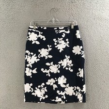 Talbots Skirt Womens 8 Straight Pencil Floral Print Back Zipper Cotton Black