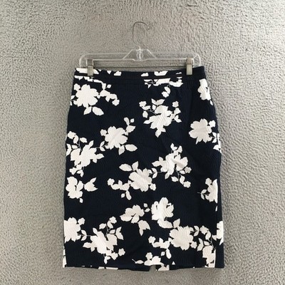 Talbots Skirt Womens 8 Straight & Pencil Floral Print Back Zipper Cotton Black