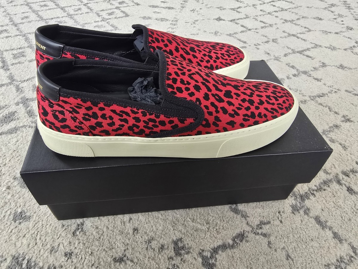 Saint Laurent Venice Slip On Babycat Red Black Sneakers Men's Sz