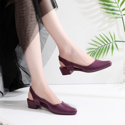 Einfarbig Low Heels Frauen Sandalen Slip On Pointed Toe Hollow Out Pumps Komfort