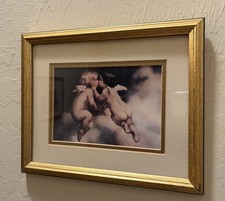 Two Cherubs Kissing Print Gold Framed Art Babies Angels