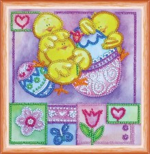 Bead Embroidery Kit "Funny chickens" Beaded Stitching Beadwork