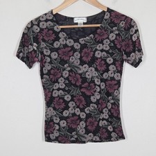 Vtg 90s Y2K Dark Floral Mesh Burnout Top S Fairy Grunge Whimsigoth Romantic Boho