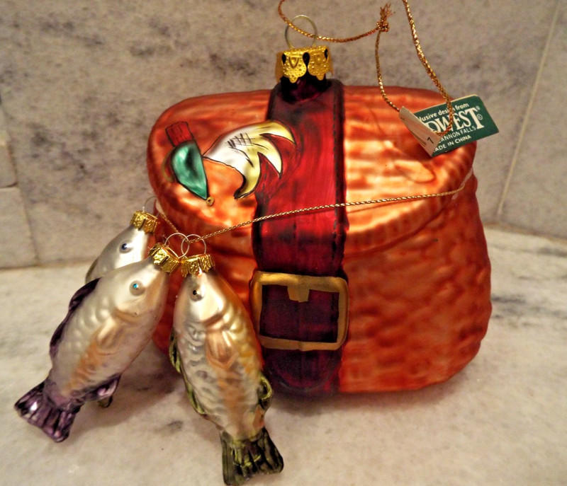Mercury Glass Fishing Creel Large Ornament Midwest Of Cannon Falls With Box